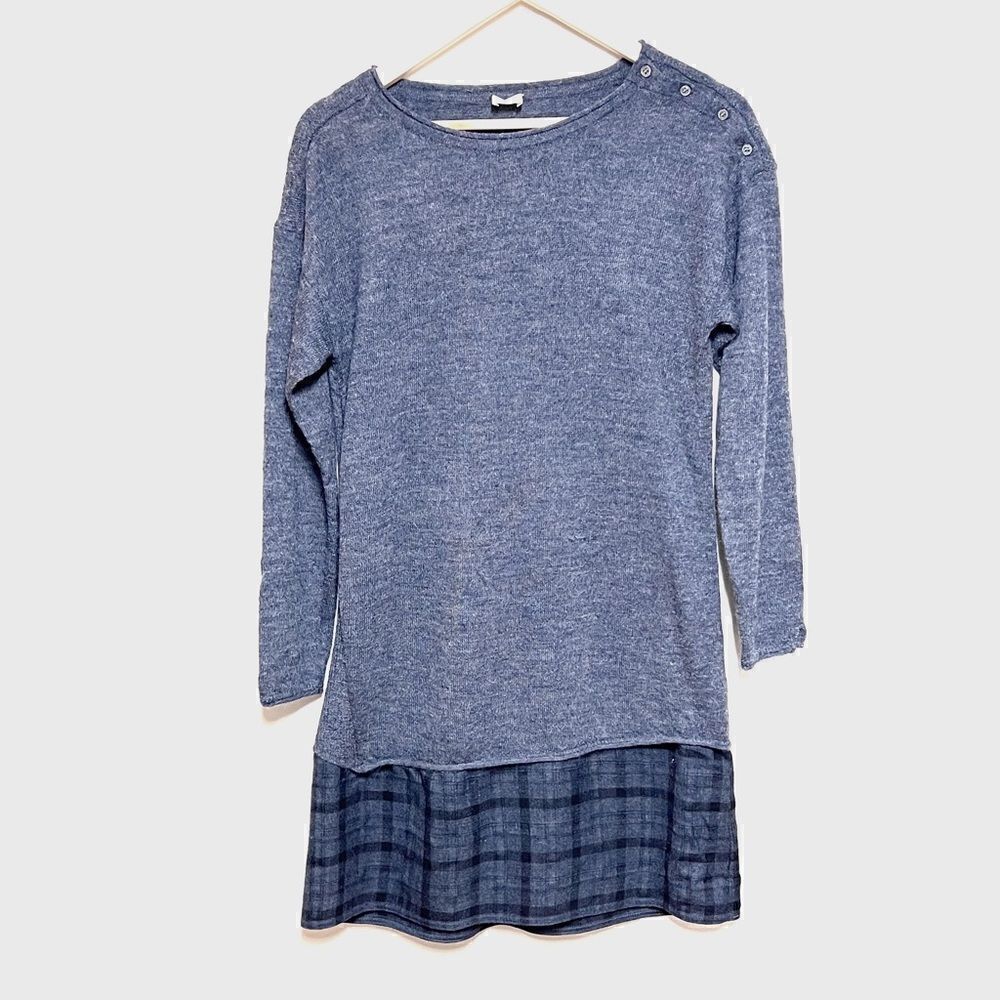 Poetry Grey alpaca Sweater dress with woven plaid trim Womens Sz S